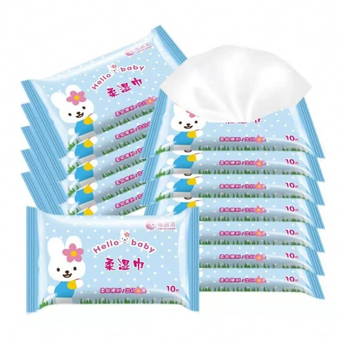 SR010 卡通湿纸巾（粉+蓝）CARTOON WET TISSUE (PINK + BLUE)