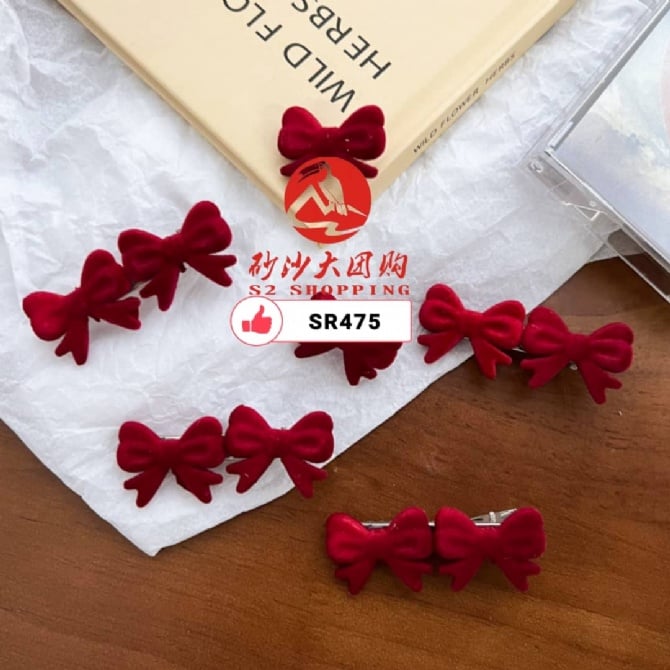 SR476 RED RIBBON HAIR CLIP  红丝带发夹