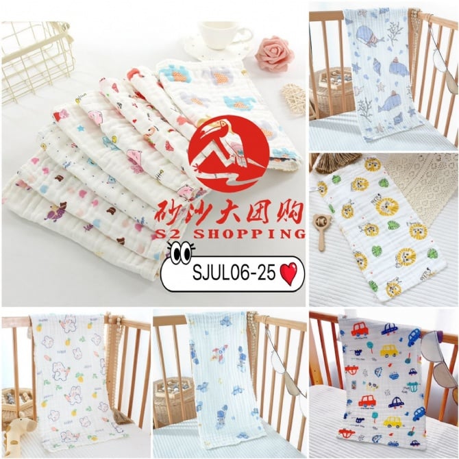 SJUL06-25 ~ 卡通印花纱布棉洗脸巾 Cartoon Printed Gauze Cotton Face Towel