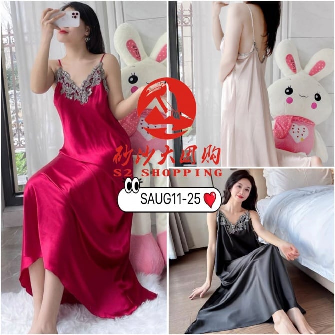 SAUG11-25 ~ 大码蕾丝V领露背睡裙 Plus Size Lace V-neck Backless Nightdress
