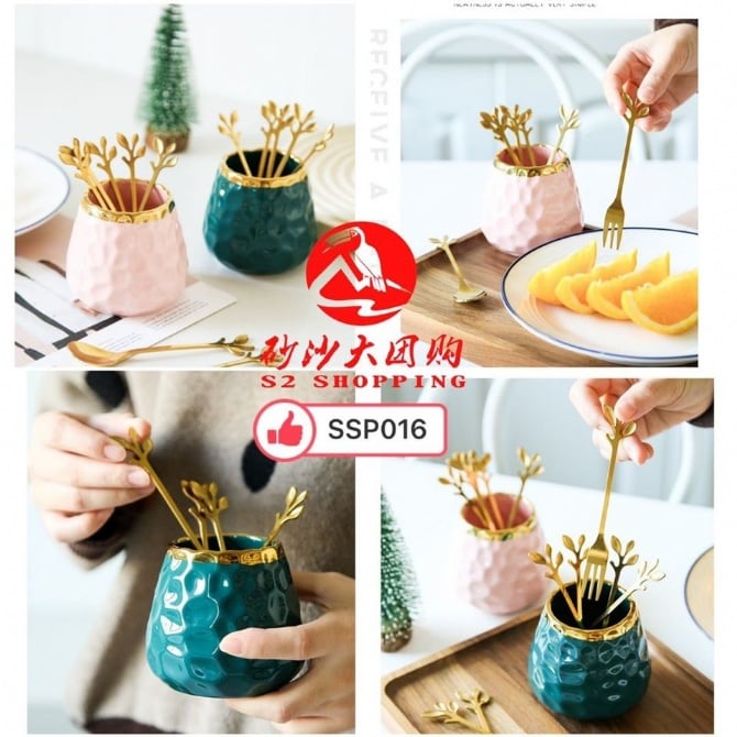 SSP016 ~ 不锈钢水果叉勺收纳筒套装 Stainless Steel Fruit Fork & Spoon Set with Holder